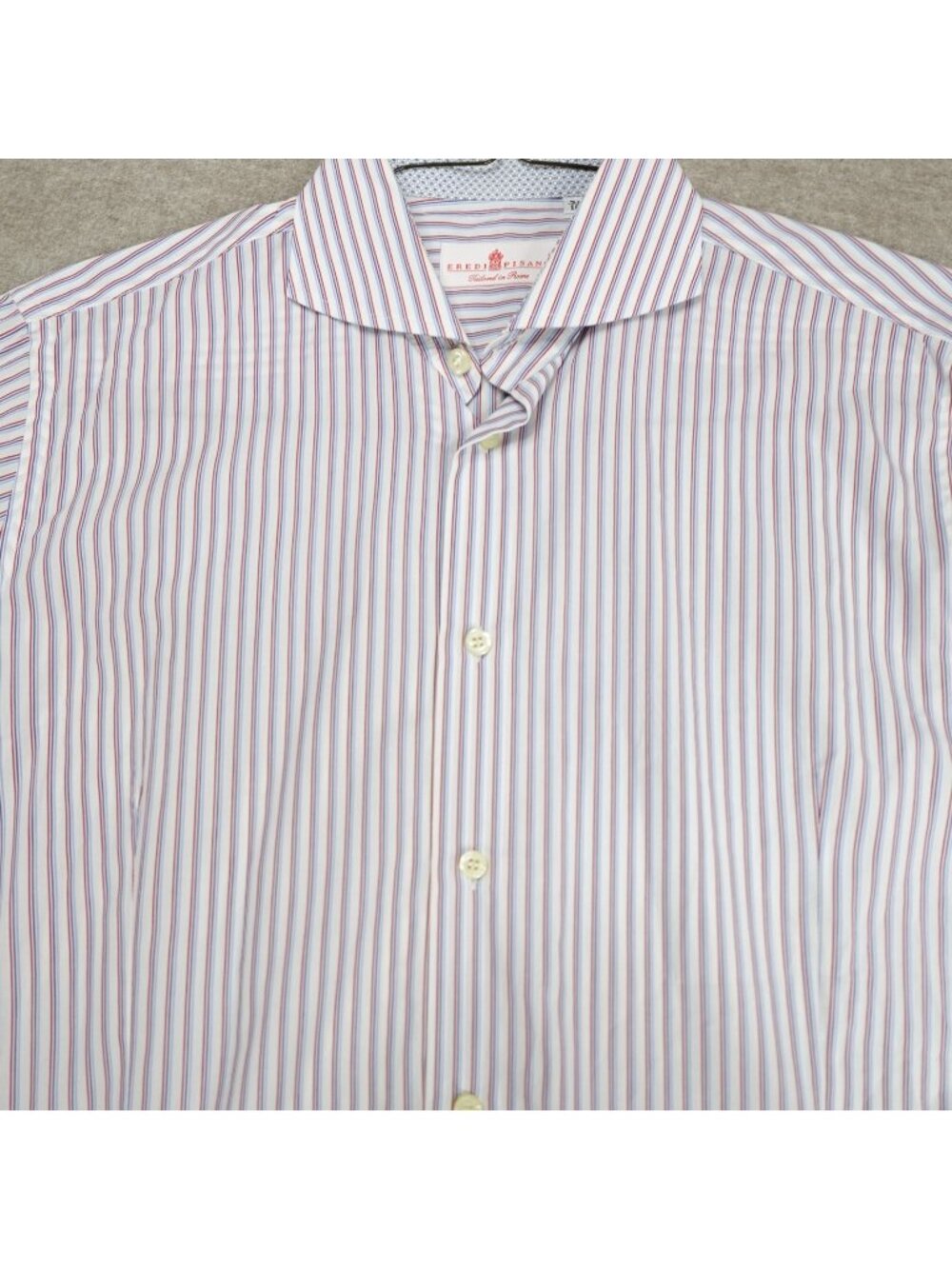 Eredi Pisano Mens Shirt Large 16 White Striped Cotton Tailored in Rome Cutaway